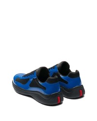 dunkelblaue Leder niedrige Sneakers von Prada