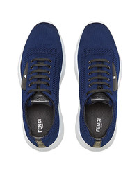 dunkelblaue Leder niedrige Sneakers von Fendi