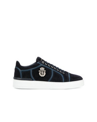 dunkelblaue Leder niedrige Sneakers von Billionaire