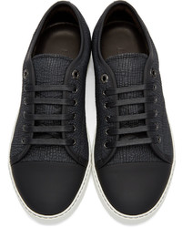 dunkelblaue Leder niedrige Sneakers von Lanvin