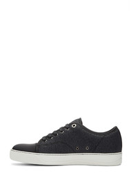 dunkelblaue Leder niedrige Sneakers von Lanvin