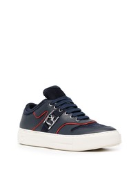 dunkelblaue Leder niedrige Sneakers von Salvatore Ferragamo