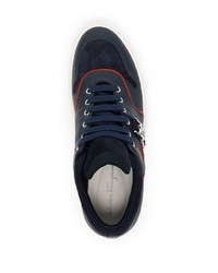 dunkelblaue Leder niedrige Sneakers von Salvatore Ferragamo