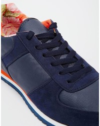 dunkelblaue Leder niedrige Sneakers von Asos