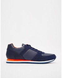 dunkelblaue Leder niedrige Sneakers von Asos