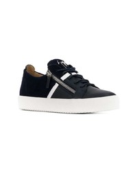 dunkelblaue Leder niedrige Sneakers von Giuseppe Zanotti Design