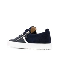 dunkelblaue Leder niedrige Sneakers von Giuseppe Zanotti Design