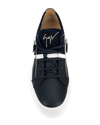 dunkelblaue Leder niedrige Sneakers von Giuseppe Zanotti Design