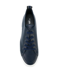 dunkelblaue Leder niedrige Sneakers von Fendi