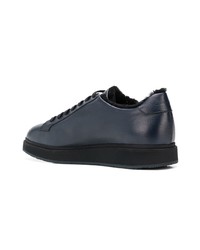 dunkelblaue Leder niedrige Sneakers von Santoni