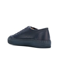 dunkelblaue Leder niedrige Sneakers von Lanvin