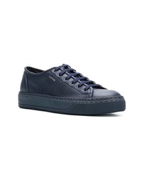 dunkelblaue Leder niedrige Sneakers von Lanvin