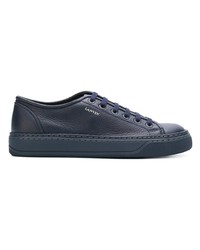 dunkelblaue Leder niedrige Sneakers von Lanvin