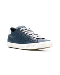 dunkelblaue Leder niedrige Sneakers von Philippe Model