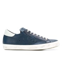 dunkelblaue Leder niedrige Sneakers von Philippe Model