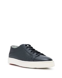 dunkelblaue Leder niedrige Sneakers von Santoni