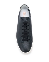 dunkelblaue Leder niedrige Sneakers von Santoni