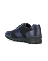 dunkelblaue Leder niedrige Sneakers von Prada