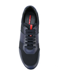 dunkelblaue Leder niedrige Sneakers von Prada