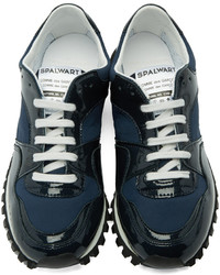 dunkelblaue Leder niedrige Sneakers von Comme des Garcons