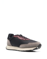 dunkelblaue Leder niedrige Sneakers von Emporio Armani