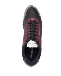 dunkelblaue Leder niedrige Sneakers von Emporio Armani