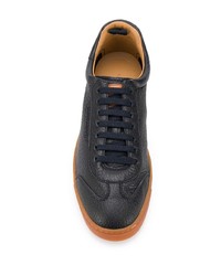 dunkelblaue Leder niedrige Sneakers von Giorgio Armani