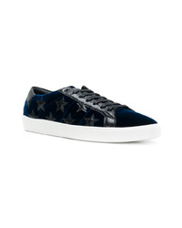 dunkelblaue Leder niedrige Sneakers von Saint Laurent