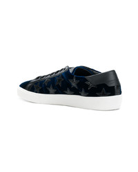 dunkelblaue Leder niedrige Sneakers von Saint Laurent