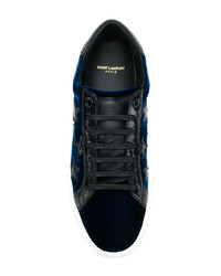 dunkelblaue Leder niedrige Sneakers von Saint Laurent