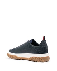 dunkelblaue Leder niedrige Sneakers von Thom Browne