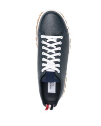 dunkelblaue Leder niedrige Sneakers von Thom Browne