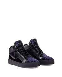 dunkelblaue Leder niedrige Sneakers von Giuseppe Zanotti