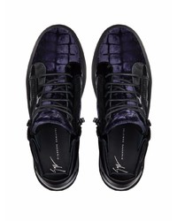 dunkelblaue Leder niedrige Sneakers von Giuseppe Zanotti