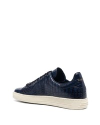 dunkelblaue Leder niedrige Sneakers von Tom Ford