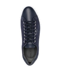 dunkelblaue Leder niedrige Sneakers von Salvatore Ferragamo