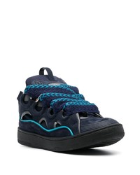 dunkelblaue Leder niedrige Sneakers von Lanvin