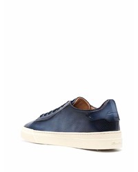 dunkelblaue Leder niedrige Sneakers von Santoni