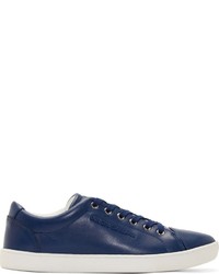 dunkelblaue Leder niedrige Sneakers von Dolce & Gabbana