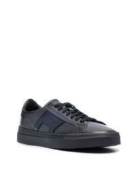 dunkelblaue Leder niedrige Sneakers von Santoni