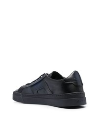 dunkelblaue Leder niedrige Sneakers von Santoni