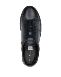 dunkelblaue Leder niedrige Sneakers von Santoni