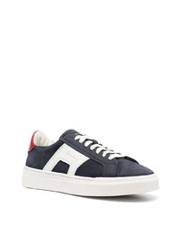 dunkelblaue Leder niedrige Sneakers von Santoni