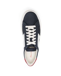 dunkelblaue Leder niedrige Sneakers von Santoni