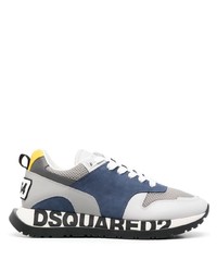 dunkelblaue Leder niedrige Sneakers von DSQUARED2