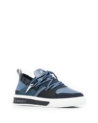dunkelblaue Leder niedrige Sneakers von Roberto Cavalli