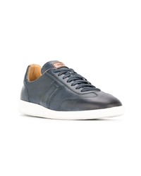 dunkelblaue Leder niedrige Sneakers von Magnanni