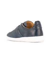 dunkelblaue Leder niedrige Sneakers von Magnanni