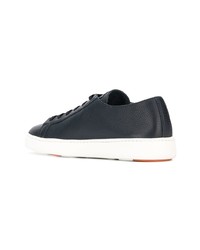 dunkelblaue Leder niedrige Sneakers von Santoni