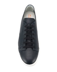 dunkelblaue Leder niedrige Sneakers von Santoni